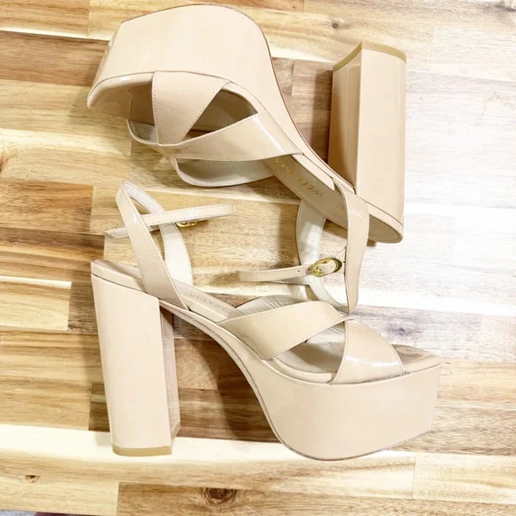 Stuart Weitzman Miami Patent Leather Adobe Nude Strappy Platform Sandals Size 9 - Picture 3 of 10